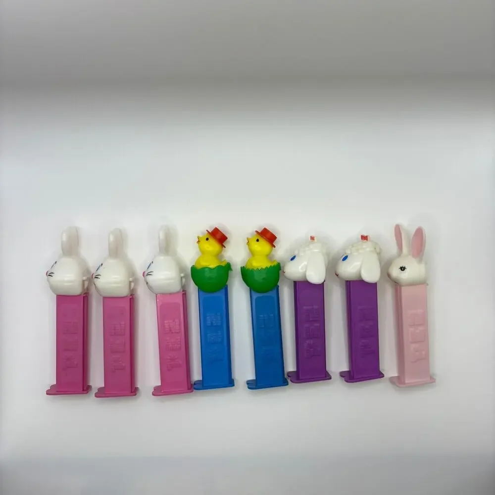 Vtg Easter PEZ Candy Dispenser Lot (8) Bunny,Lamb,Chicks 80s 90s Retro w/ Feet